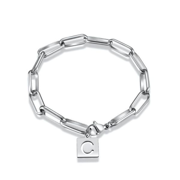 

link, chain titanium steel letter bracelet name initial a-z hand women's jewelry, Black