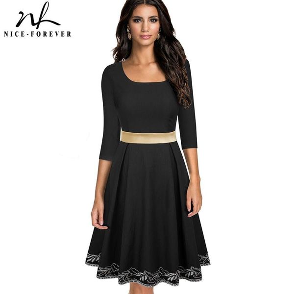 

casual dresses nice-forever winter women vintage elegant embroidery patchwork flare swing cocktail party dress a069, Black;gray