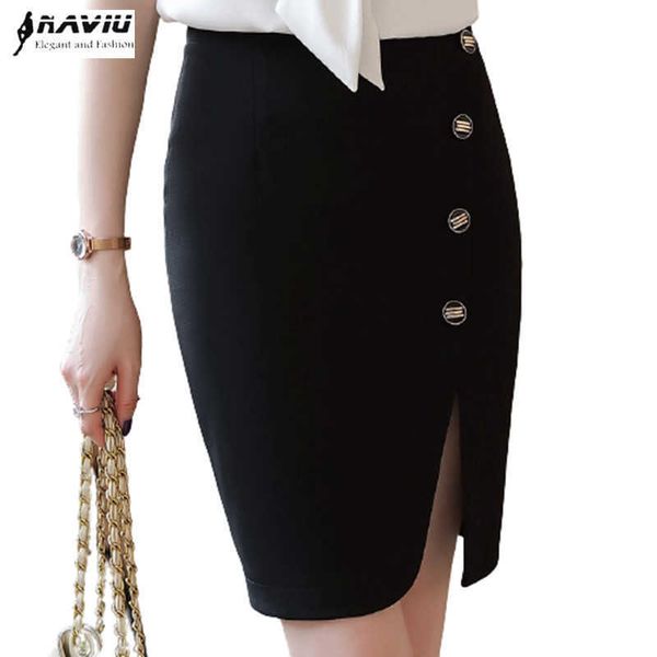 

white skirt womensummer fashion irrgular mid-length office ladies temperament formal slim button straight 210604, Black