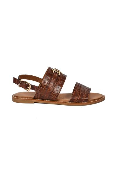 

tan genuine leather 3668 buckled sandals, Black