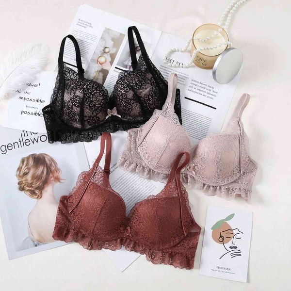 

bra set 3285 lace embroidery no steel ring comfortable gathered underwear suit, Red;black