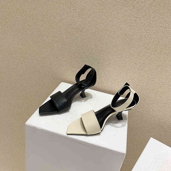 

slippers open toe women sandals hollow thin high heels solid color ankle strap casual black/beige summer dress pumps ladies shoes