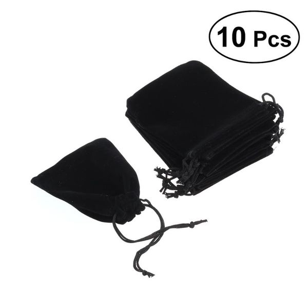 

gift wrap 10pcs 9*12cm drawstring wedding favor bags candy jewelry pouch (black)