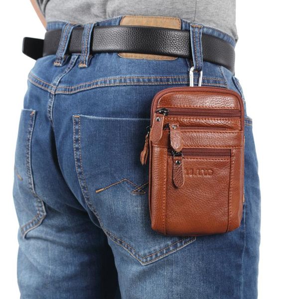 

genuine leather men's waist shoulder bag for 7 inch cell phone small cross body male belt money pack designer bags