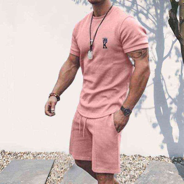 Zomer Casual Sport Pak Mannen T-shirt + Shorts Effen heren sets Gedrukt K kroon patroon T-shirt mannelijke elastische Taille shorts man G1222