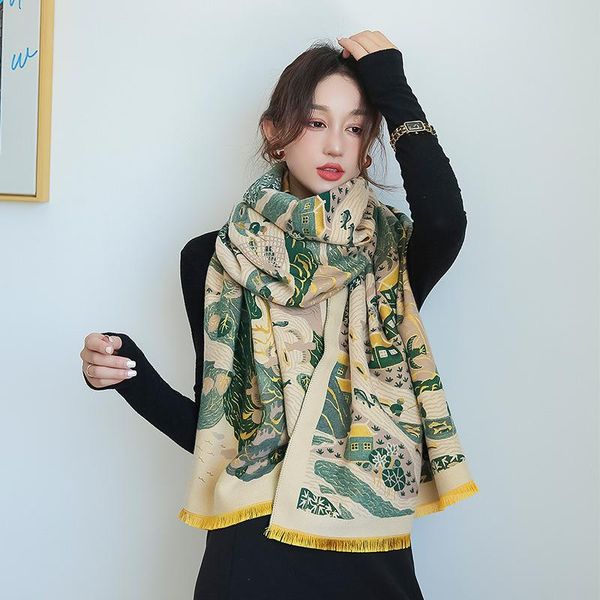 

scarves 2021 design print women scarf cashmere pashmina winter shawls wraps thick warm hijab bufanda, Blue;gray