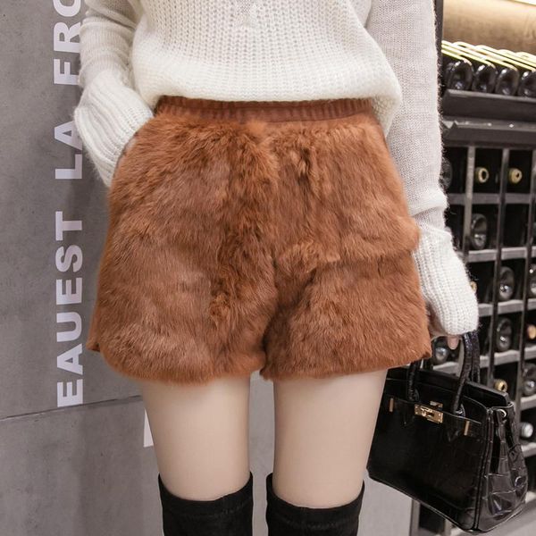 

high waist women fur shorts female elastic wide leg short pants with pockets booty women's, White;black