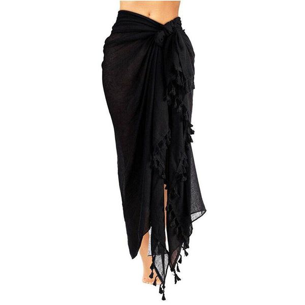 

women's swimwear women sarong pareo wrap bikini cover up sheer beachwear tassel skirt maxi dress swimsuit bathing suit beach, White;black