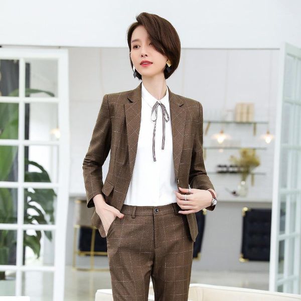 

women's suits & blazers business pant suit blazer set office lady plaid sets overalls uniform for women, White;black