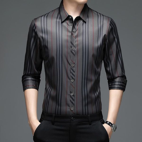 

men's casual shirts men silk striped blouse slim fit korean shirt full sleeve camisa masculina clothing c830, White;black