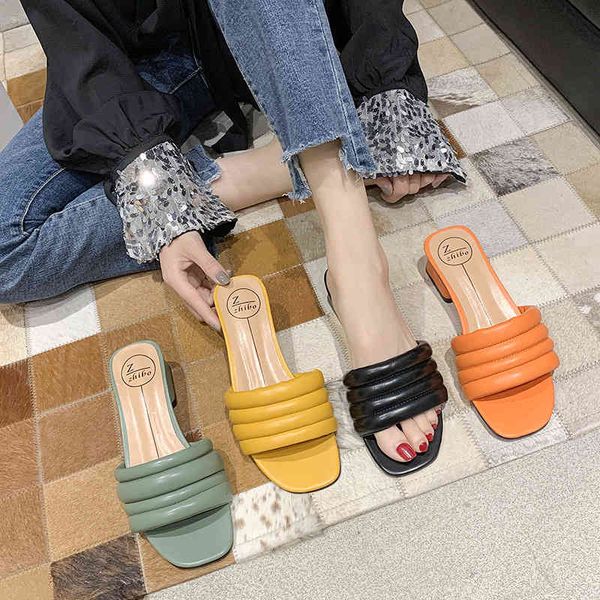 

slipper s43 elegant fashions of women high-quality solid slippers cozy plutonium leather square toe feminine sandals heel low dress shoes pa, Black