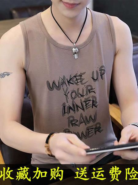 

men's summer silk vest inside and outside jacket cotton sleeveless t-shirt trend sports basketball hurdle fitness clothes casual shirts, White;black