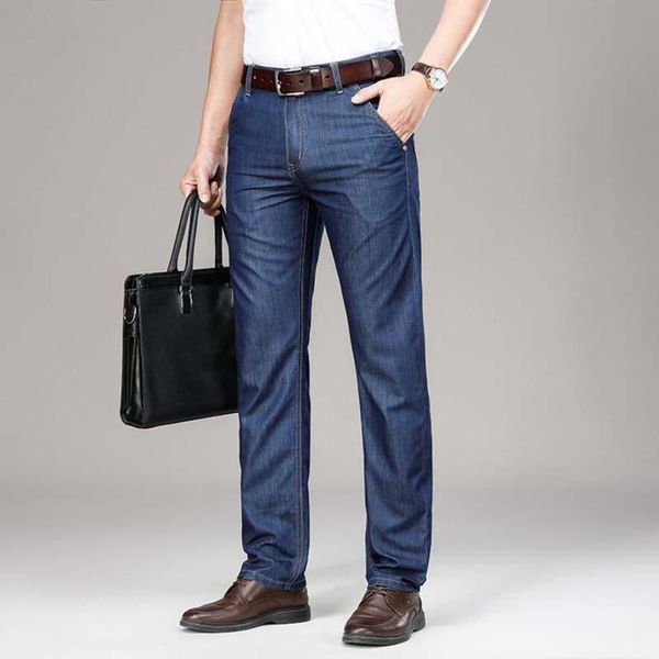 

men's jeans men straight business pant stretch long pants regular fit, Blue
