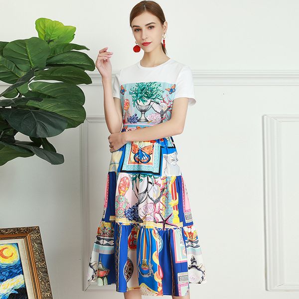 

two piece dress spring fashion summer dress track woman clothes short sleeve print robe femme midi vintage holiday a8zm, White