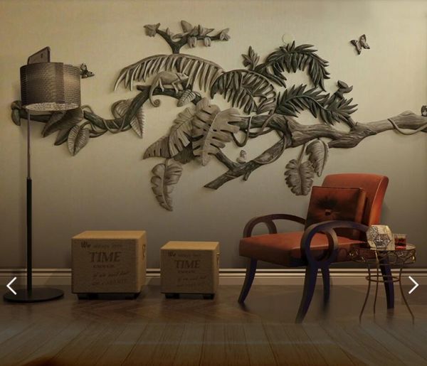 

wallpapers 3d 8d creative embossed leaves tree butterfly wall mural po wallpaper living room backdrop paper roll leaf murals