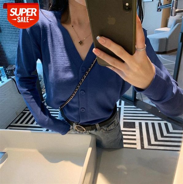 

style v-neck knit cardigan without cuffs, slimming sweater women #c08r, Black