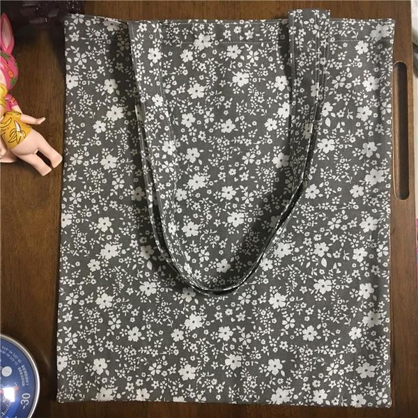 

shopping bags yile handmade cotton linen eco tote shoulder bag print rural flower grey base 17593