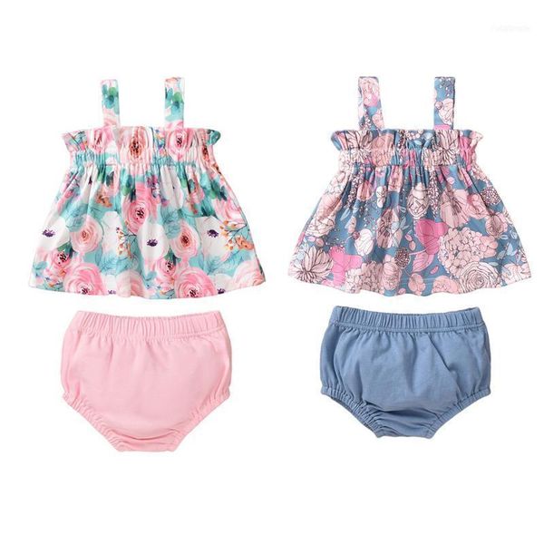 

clothing sets summer baby girl clothes sleeveless floral tank shorts 2pcs outfits set1, White