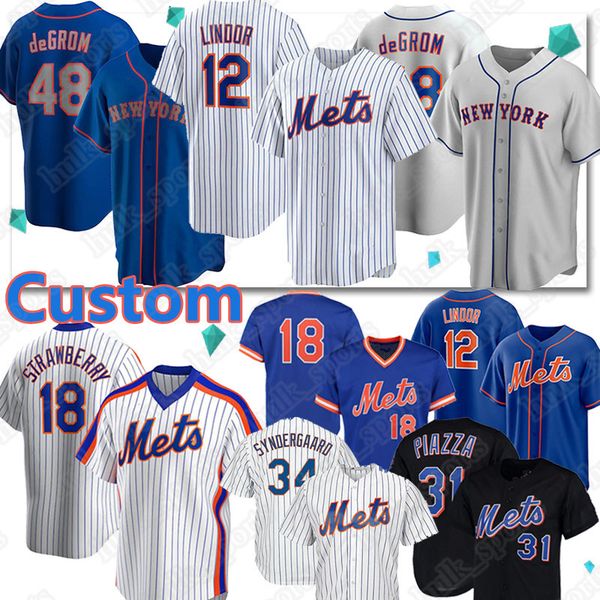 

12 francisco lindor new baseball jerseys york mets 48 jacob degrom 20 pete alonso 18 darryl strawberry 31 mike piazza noah syndergaard jerse, Blue;black