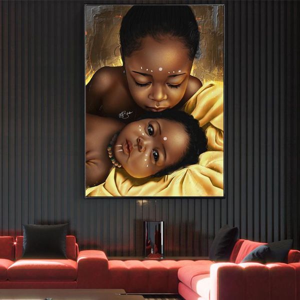 

paintings golden african children oil painting on canvas posters and prints scandinavian wall art picture for living room home decoration