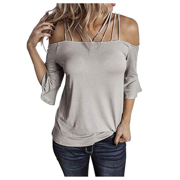 

women harajuku fashion plus size flare sleeve off shoulder t-shirt solid color slash neck club party night tee shirts women's, White