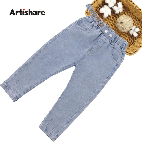 

jeans for girls belt girl letter embroidery kid clothes spring autumn, Blue