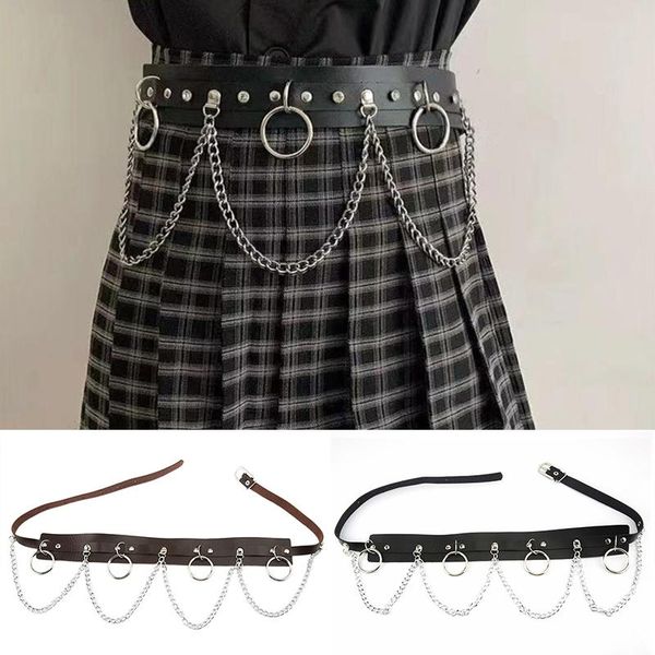 

belts fashion women hiphop belt with chain harajuku punk style jk waist adjustable disco dancing pu dress jeans, Black;brown