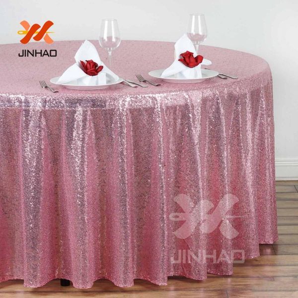 

table cloth 100% polyester good quality party wedding banquet rose gold round sequin tablecloth