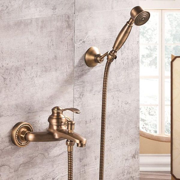 

european style shower faucet retro copper wall hanging bathroom beautiful brass set with hand sets