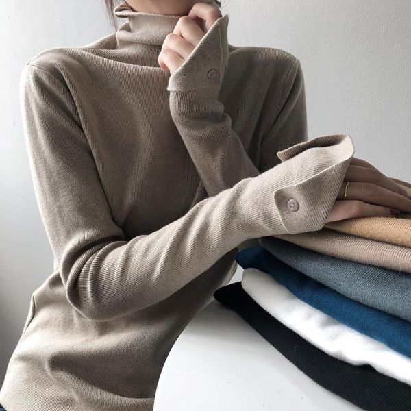 

women's sweaters all-match knit sweater fall/winter 2021 outer wear high-neck slim korean fashion clothing, White;black