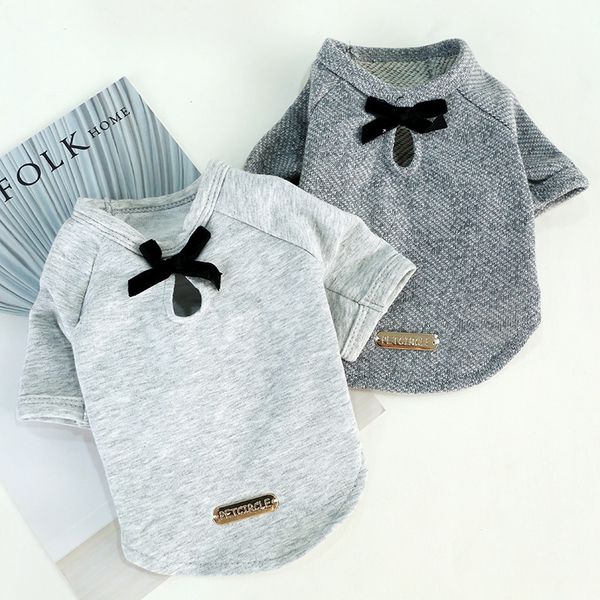 

straight pet dog cat spring summer gold band bow t-shirt teddy bear bipedal cloth