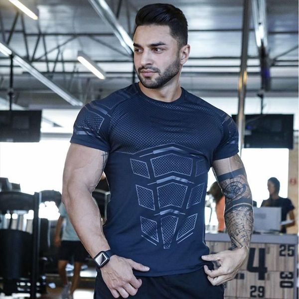

compression skinny gyms fitness men t shirts tight summer short sleeve quick dry tee male workout crossfit clothing, White;black