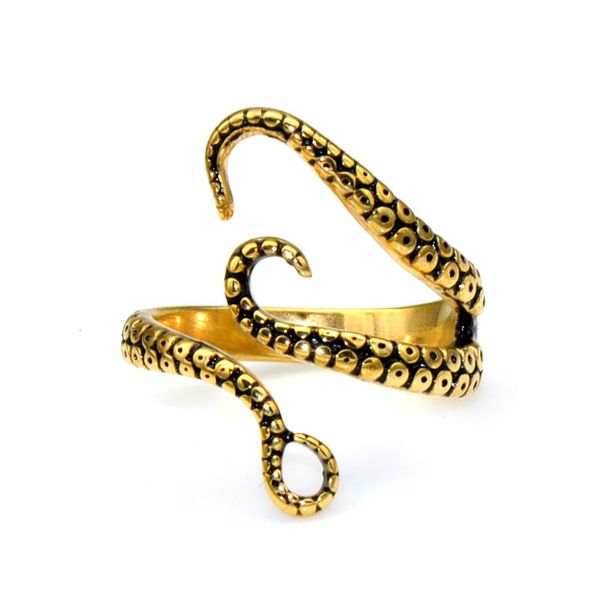 

stainless steel ocs tentacle classic punk men's adjustable ring, Black