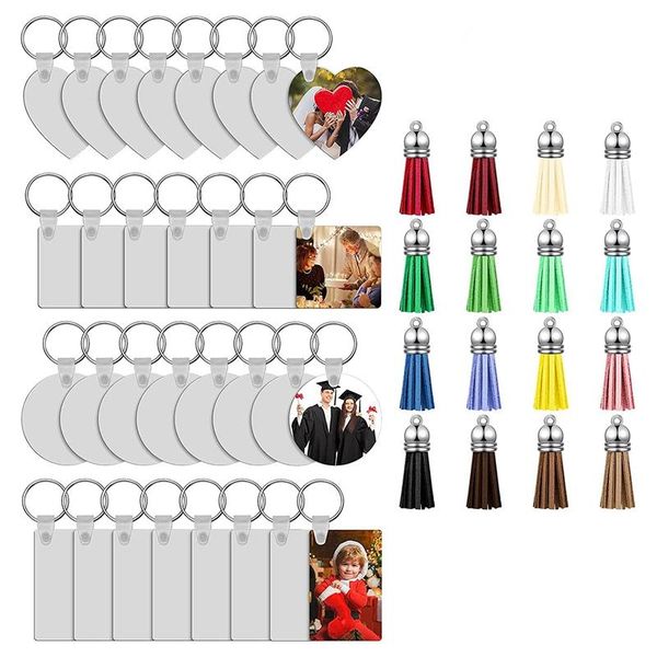

keychains 64 pcs sublimation blank keychain double-side printed heat transfer diy mdf for graduation day, Silver
