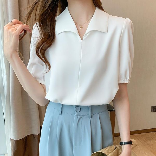 

women's blouses & shirts white blouse elegant shirt oversize pullovers plus size women clothing korean solid chiffon blusas mujer