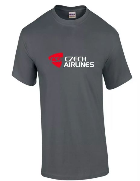 

czech airlines red white logo czechoslovakian airline charcoal gray t-shirt, White;black