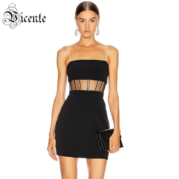 

chic striped beads design voile splicing sleeveless celebrity party badnage mini slip dress 210520, Black;gray