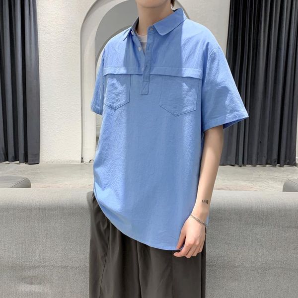 

men's polos m-5xl man fashion shirt casual plain color short sleeve loose fit men oversized homme, White;black