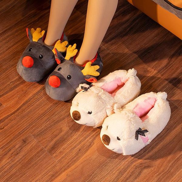 

fashion winter shoes women/men soft christmas deer cotton cute plush indoor fun animals bear funny sliders slippers, Black