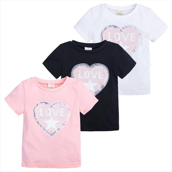 

kids girls t shirts sequin love shirt girl clothes cotton short sleeve children, Blue