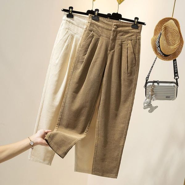 

plus size pants woman autumn winter corduroy casual high waist harem mujer pantalones women's & capris, Black;white