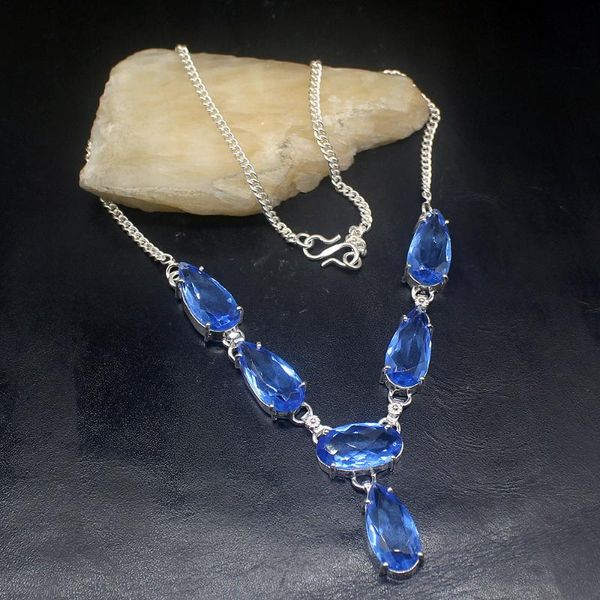 

chains gemstonefactory jewelry big promotion 925 silver trendy ocean blue z ladies women chain necklace 44cm 20213550