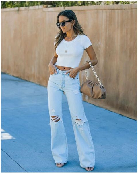 

jeans matching shoes fashion summer urban leisure straight tube wear hole zipper trousers middle waist thin slim women's washing demin, Blue