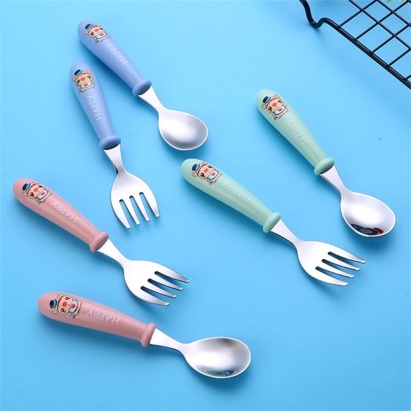 Baby Gadgets Geschirr Kinder Utensil Edelstahl Kleinkind Geschirr Besteck Cartoon Säuglingsnahrung Fütterung Löffel Gabel 20220301 H1