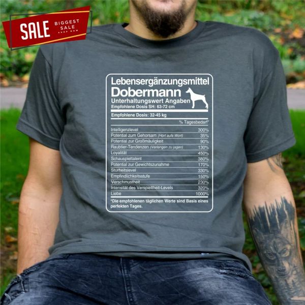 

sale dobermann life supplement dog motif funny t-shirt xxl dobi dose, White;black