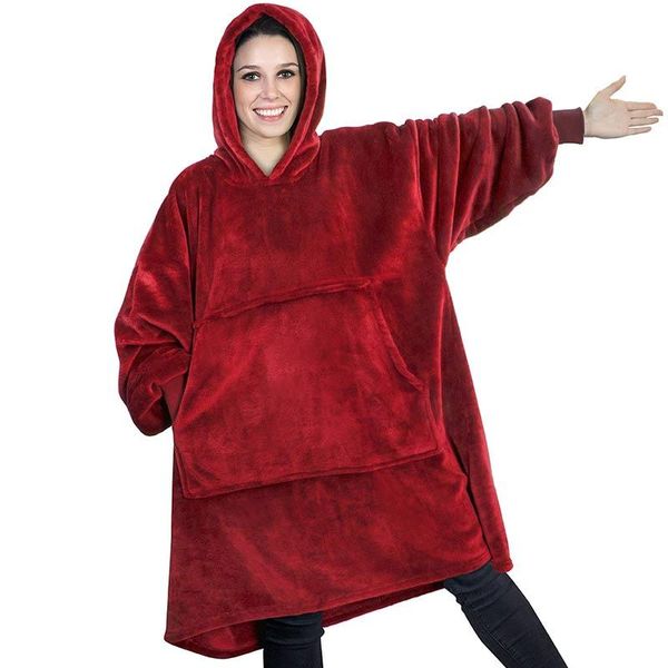 

women's hoodies & sweatshirts winter oversized hoodie sweatshirt women blanket with sleeves giant tv sherpa fleece bathrobe casaco femi, Black