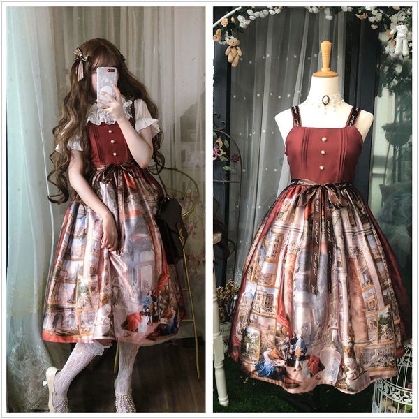 

luxury casual dresses homemade royal gallery lolita oil painting handle cla red white jsk drs, Black;gray