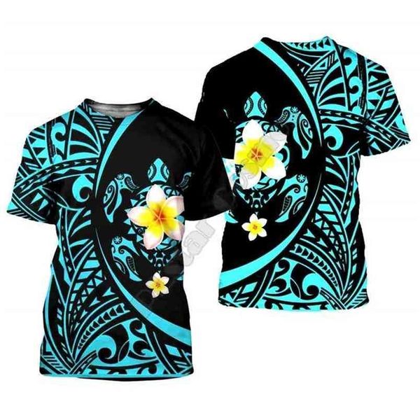 Amazing Polinésio Tartaruga Mar Tattoohibiscus Harajuku Moda 3D Impresso Scheds Manga camisetas Homens / Mulheres Camisas Tops 210716