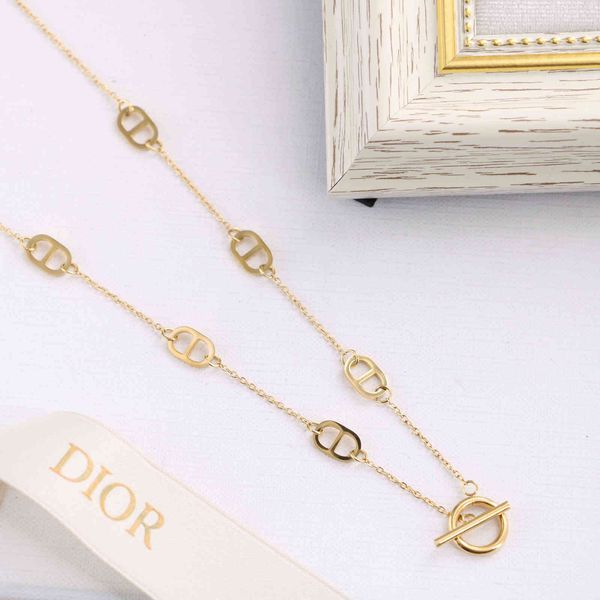 

necklace display titanium steel small cd letter multiple accessories front button clavicle chain korean version simple and easy to match, Silver