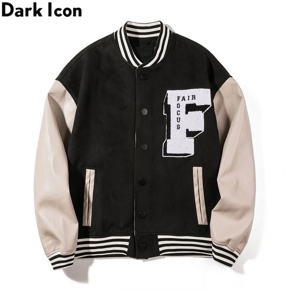

dark embroidery baseball et men leather patchwork high street men's ets black green, Black;brown